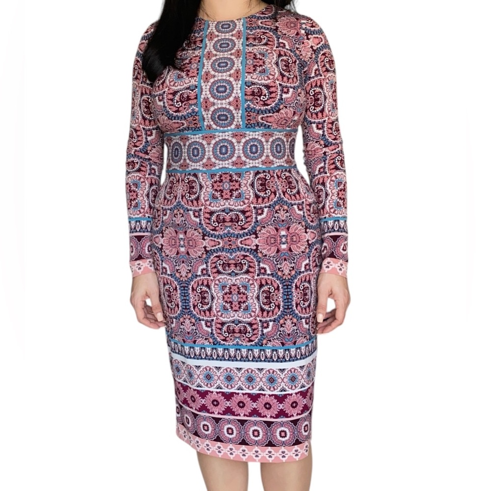 WHBM White House Black Market Paisley Stretch Midi Pencil Dress Size 4
